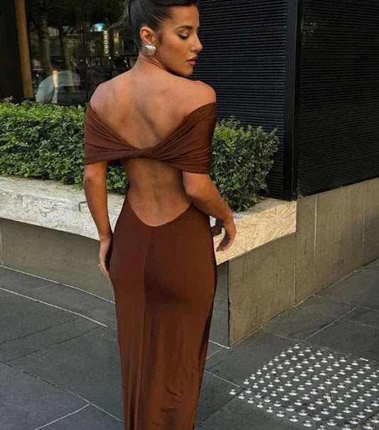 vmtvr Ruched Elegant Off Shoulder Maxi Dress Club Party Outfits Women Back Split Sexy Backless Bodycon Dresses Vestido