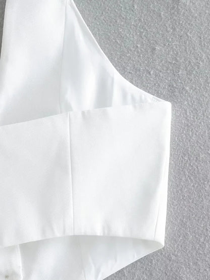 vmtvr White Summer Crop Top Woman Halterneck Vest Sleeveless Jackets Waistcoat Fashion Elegant Vintage Chic Stylish Slim Casual Basic