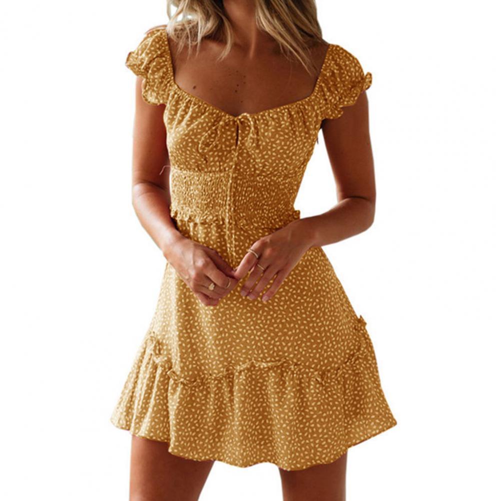 vmtvr Dresses Boho Floral Ruffle Short Mini Dress Summer Knot Sexy V-Neck Party Holiday Dress Femme vestido de mujer Women Dress