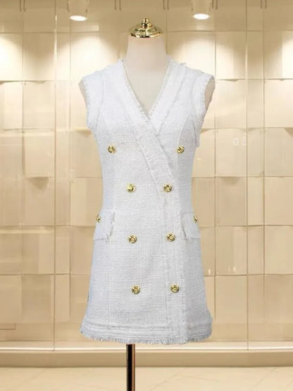 vmtvr  -  High Quality Korean Fashion Casual Small Fragrance Tweed Dresses Women French Vintage Woolen Summer Dress Elegant Party Vestidos