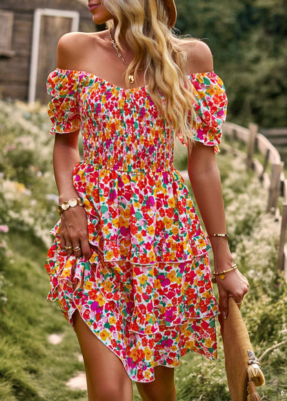 vmtvr - Fashion Ladies Short Sleeve Casual Beach Dresses For Women 2023 Floral Casual Mini Summer Boho Woman Dress Elegant Clothes Robe