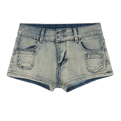 vmtvr Korean Style Hottie Low Rise Denim Shorts Summer Women's Feel Club Made Old Pocket Cotton Spring Straight Round Hip Denim Shorts