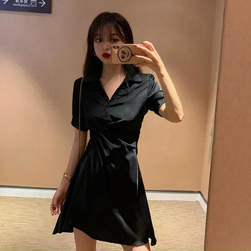 vmtvr Women Fashion Irregular Dress Summer Streetwear Button Down Mini Dress Korean Casual Y2K Female A Line Dresses New