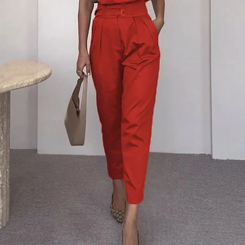 vmtvr Spring Summer Sleeveless Two Piece Set Women High Neck Tank Top Pullover & Tie-up Pants Outfit Casual Solid Office Straight Suit