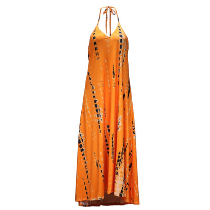 vmtvr -  Women's Sexy Sleeveless Necktie Maxi Dress Backless Printed Summer Dress Halter Long Vestidos Boho Dyed Holiday Robes