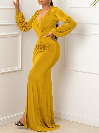 vmtvr - Elegant Evening Dresses Long Patry Gown Sexy Deep V Long Sleeve Mermaid Bodycon Split Maxi Robe Femme