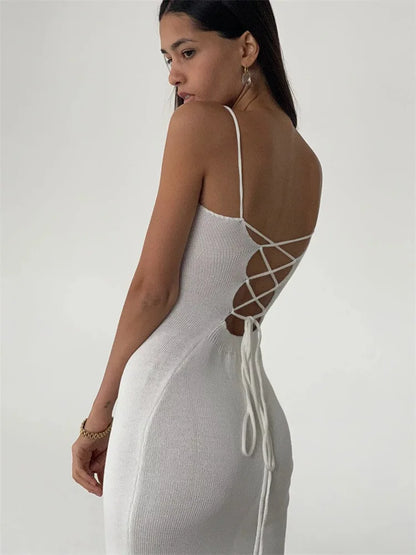 vmtvr Sexy Backless Bandage Knitted Dress Elegant Outfits for Women Sleeveless Club Party Birthday Slip Dresses Clothes