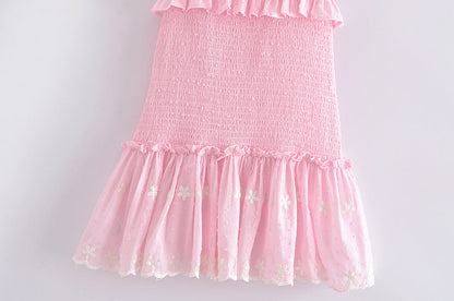 vmtvr High Quality 2023 Summer Pink Short Sleeve Women Ruffled Mini Dress