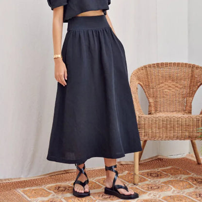 vmtvr French Retro Cotton Linen Women Skirt Summer High Waist Loose Casual Breathable Skirts Korean Fashion