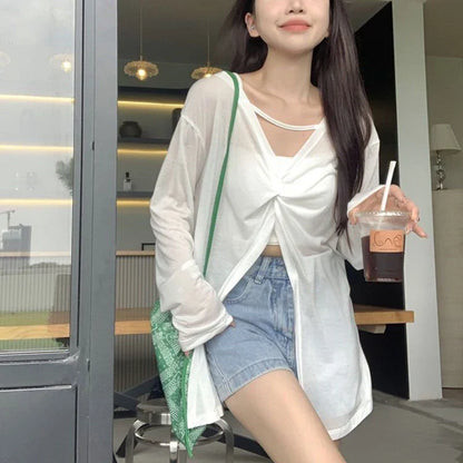 vmtvr Summer Sexy Irregular T Shirt Women Korean Fashion Loose Sun Protection Shirts Casual Streetwear Female All Match Tops New