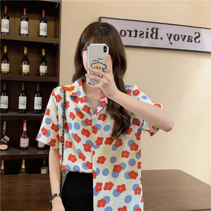 vmtvr Korean Clothing Sweet Women Fashion Short Sleeve Shirt Summer Simple Tie Dyed Loose Versatile Kawaii Pretty Chic Casual Blouse