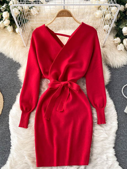 YuooMuoo Fashion Y2K Casual Vestidos Women Dress Autumn Winter Bodycon Knitted Sweater Dress Elegant  Office Ladies Dress