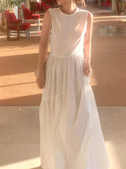 vmtvr French Style Women Casual Solid Chic Summer Dress Sleeveless Vintage A-Line Party Clothes Female Elegant Prom Sundress New Robe