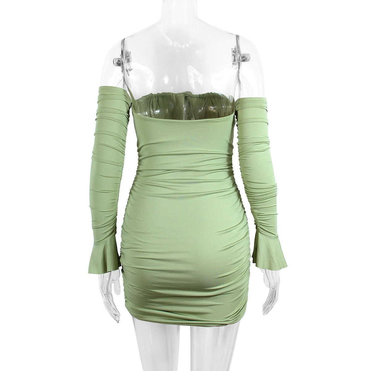 Sexy Ruffle Short Club Dress Ladies  Autumn Green Bodycon Dresses For Women Party Tight Mini Dress Clubwear