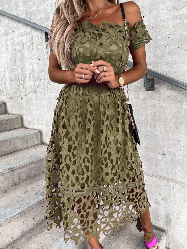 New Patchwork Short Sleeve Women Summer Dress Elegant Office Female Slash Neck Maxi Dress Solid Casual Party Dress Vestidos