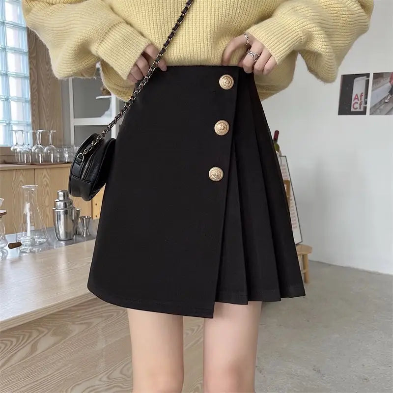 vmtvr  -  Women A-line Short Dresses Black Pleated Skirt Woman Clothing Irregular High Waist Sweet Streetwear Y2k Vintage Loose Casual