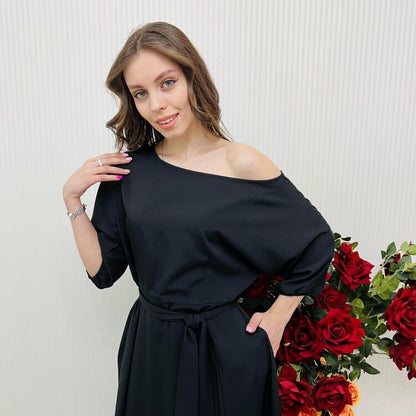 vmtvr - 2023 Spring Elegant Women's Long Formal Dress Black Lace Up Off Shoulder A-line Dresses Female New Occasion Evening Clothes Lady