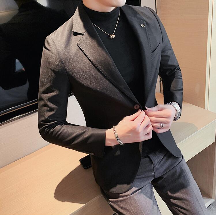 jiaabc British Style Business Casual Suit Jacket Men Fashion High Sense Bright Face Slim Fit Blazers Wedding Party Dress Blazer