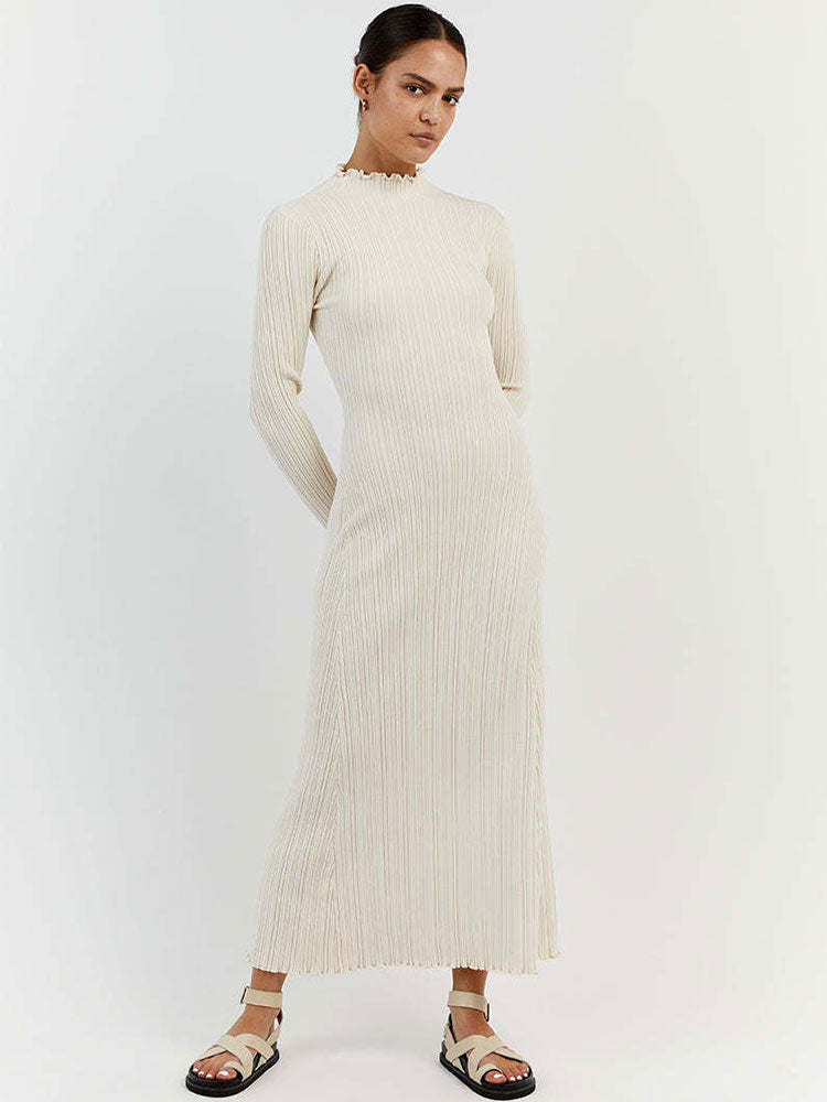 vmtvr -  Autumn Winter Knitted Maxi Dress Elegant Women Long Sleeve Slim Pleated Robe Club Party Bodycon Long Dress Vestidos