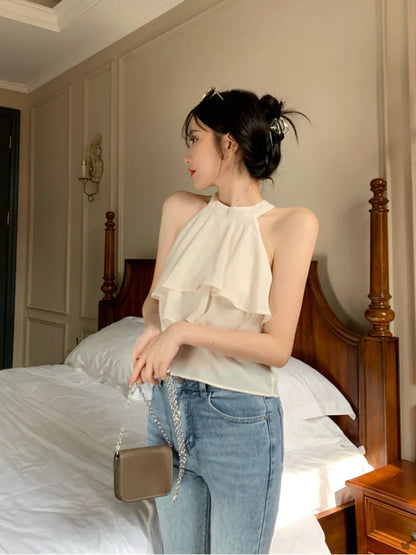 vmtvr Summer Pure Color Korean Style Fashion Blouse Office Lady New Basic Sexy Sleeveless Tops Woman Beach Casual Slim Clothing