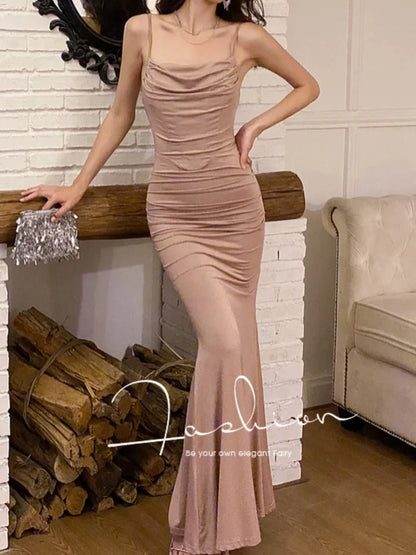 vmtvr Spaghetti Strap Elegant Bodycon Women Summer Dress Sleeveless Slim Sexy Solid Chic Party Long Dress Female Clothes Mujers New