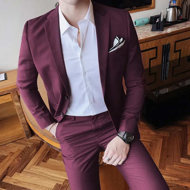 jiaabc Blazers Jacket Pants Vest 3 Pcs Set / Fashion New Men's Casual Boutique Business Solid Color Slim Dress Suit Coat Trousers