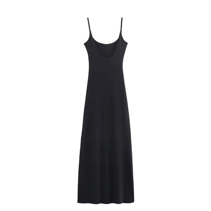 vmtvr 2024 Summer New Women's Fashion, Sexy, Slim Fit, Solid Color Off Back Midi Adjustable Strap Dress