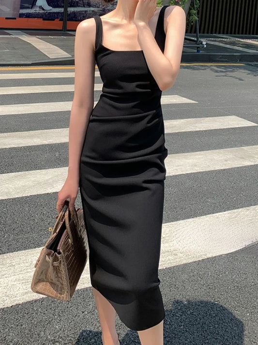 vmtvr Spaghetti Strap Women Summer Dresses Sexy Sling Sleeveless Y2k Black Vestidos Kawaii Bodycon Elegant Backless Female Robe Mujers