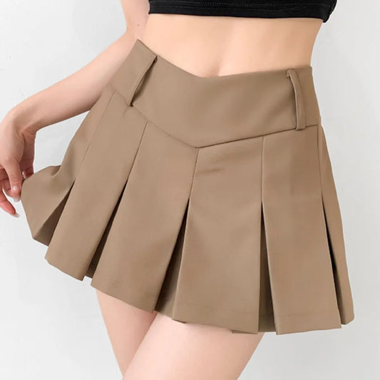 vmtvr Academy Style Spicy Girl Sexy V Waist Pleated Skirt Summer Women's Anti Glare Fit Low Waist Pure Desire Japanese A-line Skirt