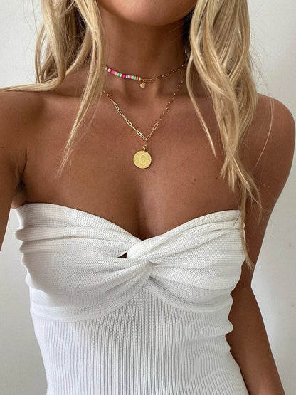 vmtvr Knit Tube Tops Women White Strapless Corset Tops Summer Basic Backless Off Shoulder Crop Top Bustier Casual Streetwear