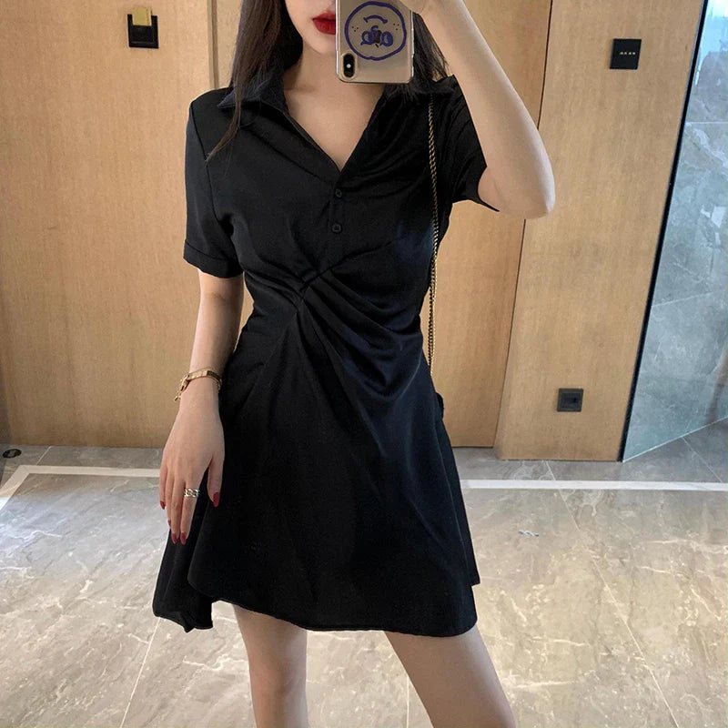 vmtvr Women Fashion Irregular Dress Summer Streetwear Button Down Mini Dress Korean Casual Y2K Female A Line Dresses New