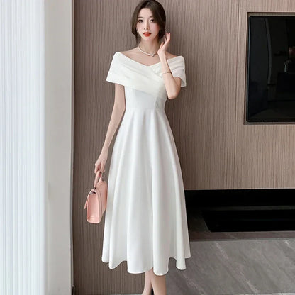 vmtvr White Dresses for Women Classy Summer Short Sleeve V-Neck Blackless Sexy Long Dress 2024 Red Bodycon Luxury Party Evening Dress