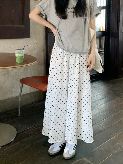 vmtvr A-Line Women Skirts Polka Dots Summer High Waist Loose 2024 Elegant Vintage Casual Vacation All Match Fashion New