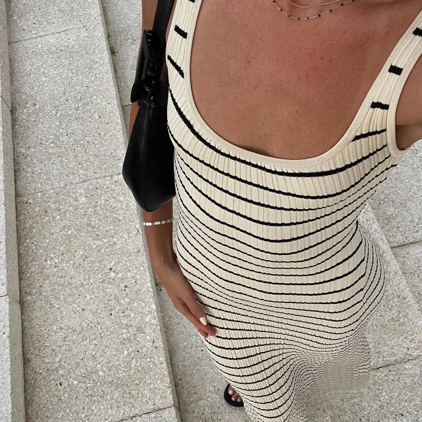 vmtvr Black White Striped Knitted Beach Dress Women Elegant Casual Sleeveless Loose Long Dresses Summer Holiday Vacation Outfits 2024