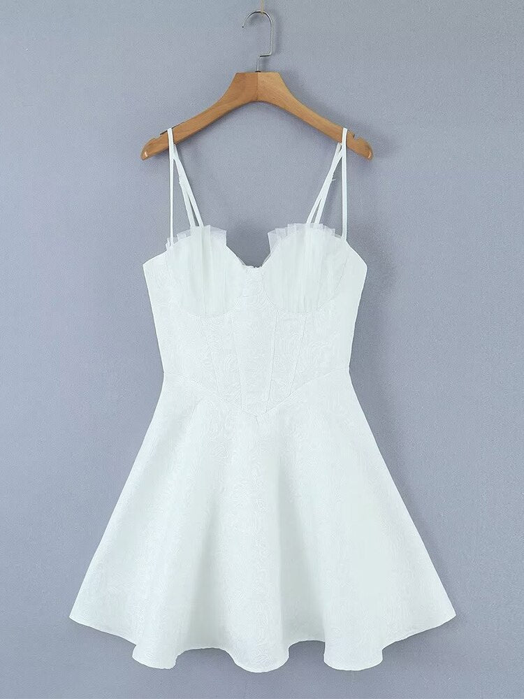 New Women White Sexy Sling Dress Sleeveless Elegant Ladies Party Mini Dresses Skater Short Robe