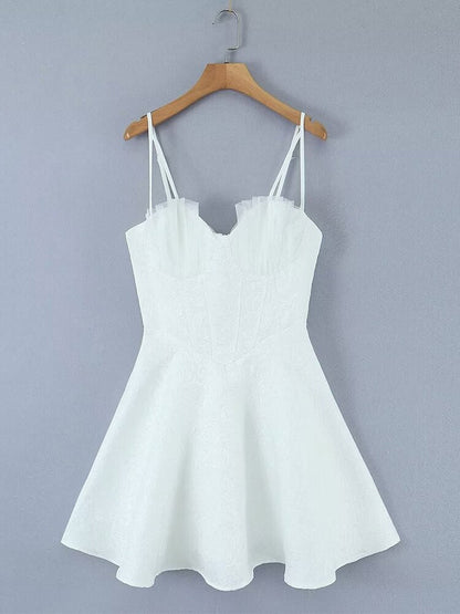 New Women White Sexy Sling Dress Sleeveless Elegant Ladies Party Mini Dresses Skater Short Robe