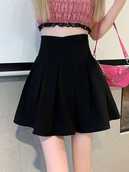 vmtvr Fashion Zipper Women Korean White Skirt Sweet High Waist Pleated A Line Mini Skirts Summer Preppy Style Female Dance Skirt