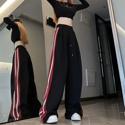 vmtvr Harajuku Versatile Women Striped Sweatpants Spring Summer New Korean High Waist Oversized Fashion Sports Joggers Casual Trousers