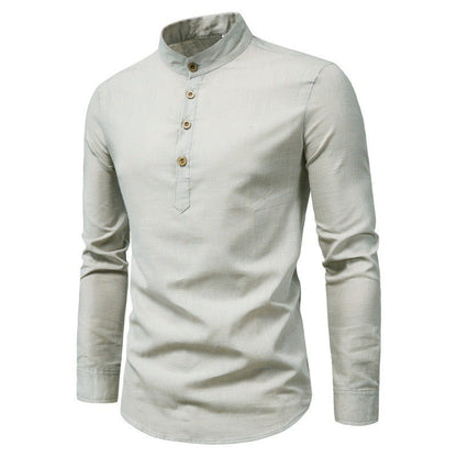 jiaabc Men's solid color casual slim fitting standing collar long sleeved business shirt shirt