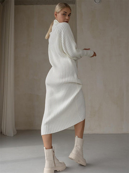 vmtvr - Autumn Knit Loose Turtleneck Maxi Dress Women Ribbed High Waist Fashion Elegant Dress Knitwear Long Sleeve Female Dress