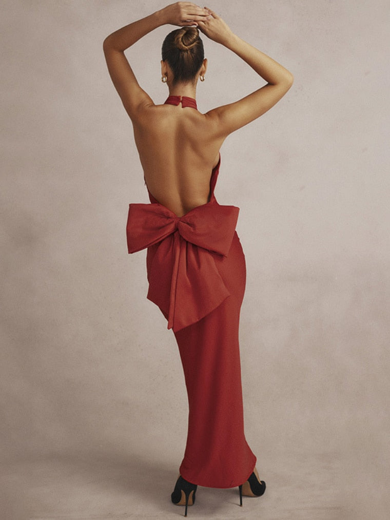 vmtvr - Backless Big Bow Halter Evening Party Red Dresses Elegant Chic Women's Off Shoulder Long Wedding Party Prom Dress 2023 Summer