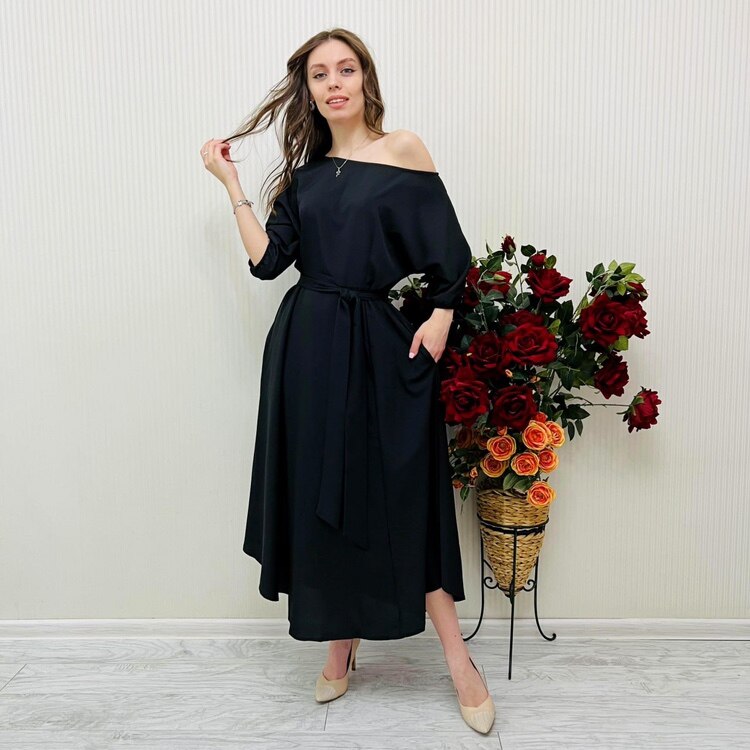 vmtvr - 2023 Spring Elegant Women's Long Formal Dress Black Lace Up Off Shoulder A-line Dresses Female New Occasion Evening Clothes Lady