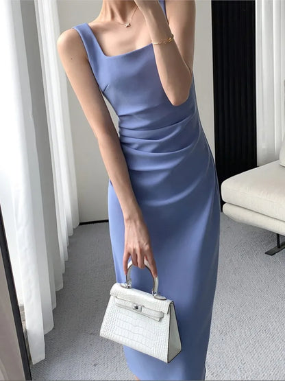 vmtvr New Spaghetti Strap Elegant Bodycon Midi Women Summer Party Dress Sleeveless Slim Vintage Sexy Sundress Female Fashion Robe