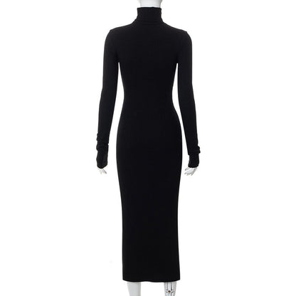 Long Sleeve Knitted High Collar Bodycon Maxi Dress Women  Autumn Winter Elegant Party Evening Sexy Night Office Long Dresses