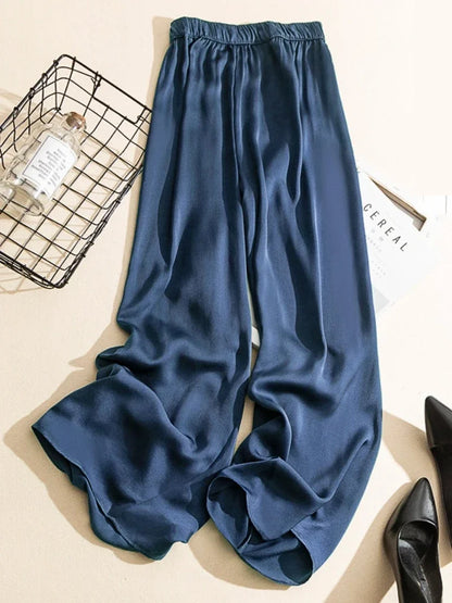 vmtvr Korean style  High Waist Acetate Wide Leg Pants silk Trousers Acetate satin pants ankle-length women summer trousers