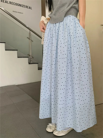 vmtvr Sweet Casual Long Skirts Women Polka Dots Loose Summer 2024 High Waist Knitted Sweaters Tees Gentle Chic New Slim