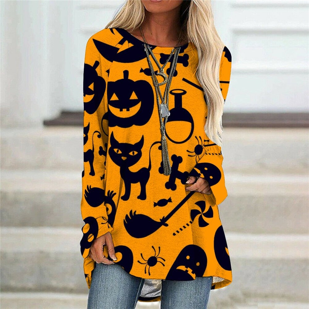 halloween Women Sweatshirts Pumpkin Ghost Printed Costume Halloween Dresses  New Female Cosplay Festival Clubwear Vintage Tops