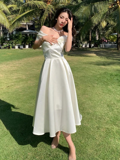 vmtvr Elegant White Wedding Dress Women New Fashion Chic bowknot A-line Party Prom Vestidos Summer Female Casual Robe Mujers