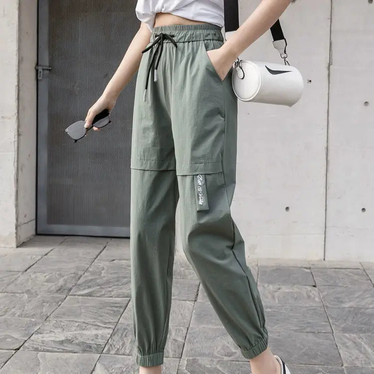 vmtvr Summer New Women Solid Haren Pants Korean Fashion Streetwear Sports Casual Thin Loose High Waist Student Joggers Cargo Trousers