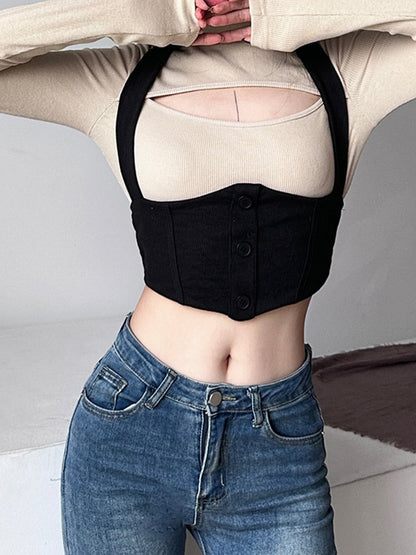 -Fall Outfits  Fashion Underbust Corset Skinny Women T Shirt Basic Slim Autumn Cropped Tops Korean Chic Cut Out Outfits Shirts